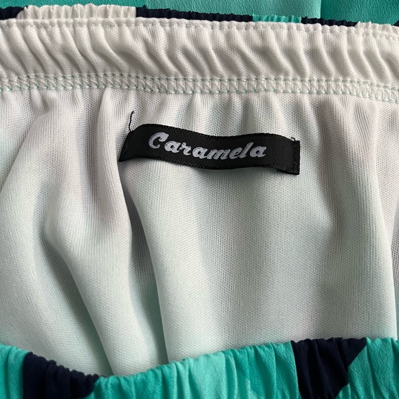 Strapless Blue Geometric Print Dress - Picture 6 of 9